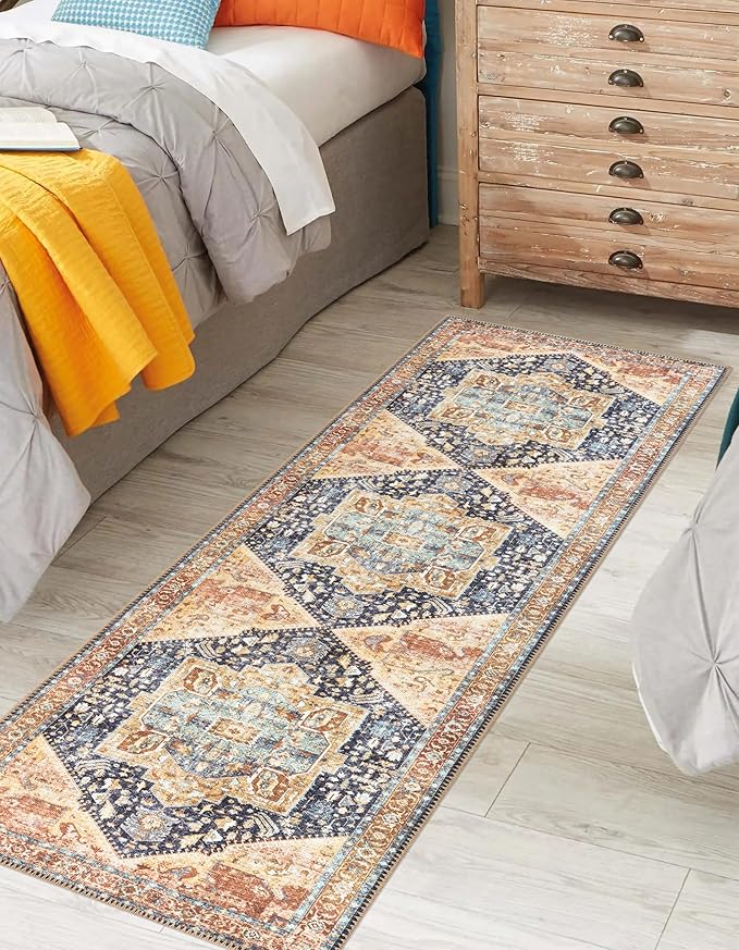 Keen Home Design 2x10 Rug - Machine Washable Runner Rug with Non-Slip Backing, Ideal for Hallway, Entryway, Kitchen, Laundry Room - Vintage, Easy Clean, Durable, Low Pile Rug - (2'6" x 10')