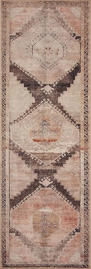 Loloi II Wynter Collection WYN-08 Graphite/Blush 8'-6" x 11'-6", .13" Thick, Area Rug, Soft, Durable, Printed, Vintage Inspired, Low Pile, Non-Shedding, Easy Clean, Living Room Rug
