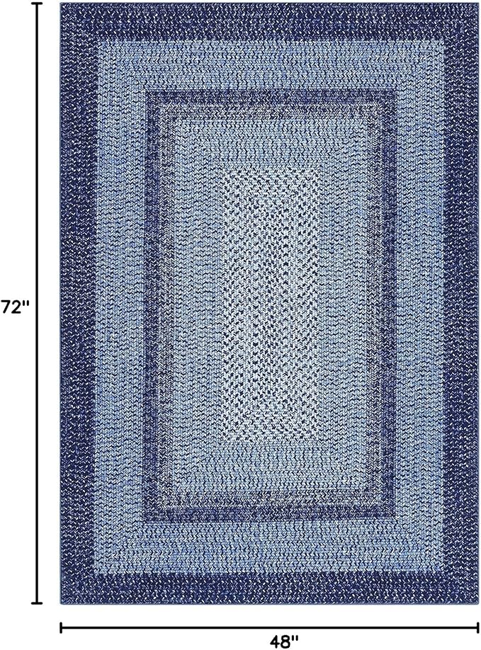 Washable Area Rugs 4x6 Rug for Living Room Indoor Mats for Entryway Soft Bedroom Rug Non Slip Modern Braided Print Area Rug Farmhouse Throw Rugs Low Pile Stain Resistant Carpet 4'x6' Navy Blue