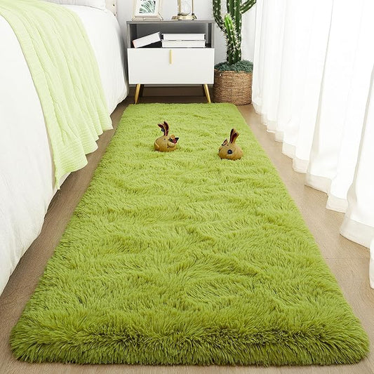 Tepook Soft Runner Rugs for Bedroom 2x6 ft with Rubber Backing, Green Fluffy Rugs for Living Room, Shag Bedside Rug Fuzzy Plush Carpet for Room, Area Rug for Dorm Nursery Hallway Indoor Home Decor