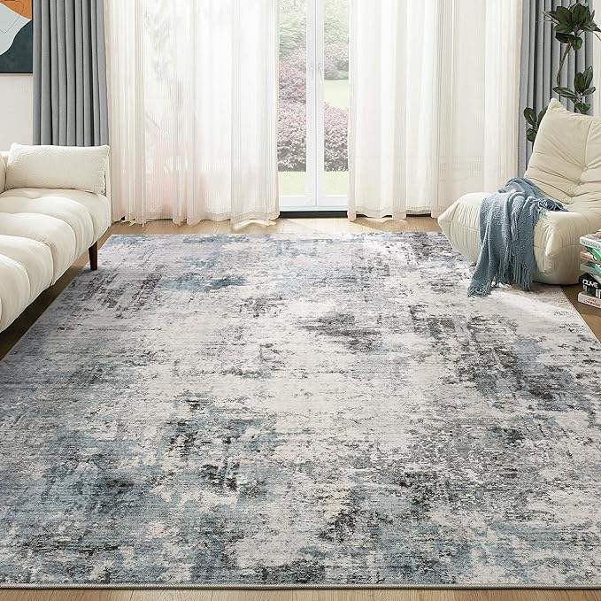 Washable Rug 6x9 Area Rugsfor Living Room: Modern Abstract Neutral Soft Large Rug for Bedroom Dining Room Under Kitchen Table Home Office Decor - Grey Blue