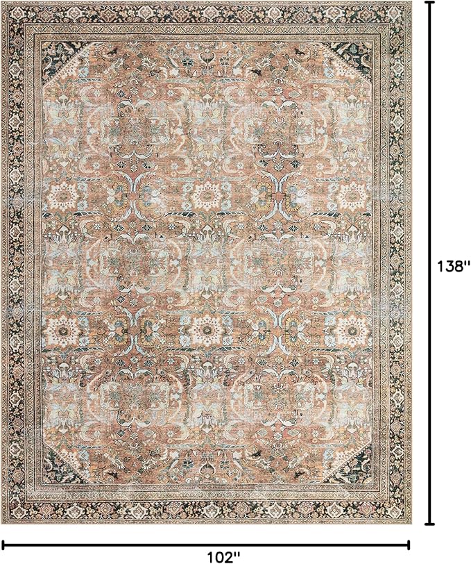 Loloi II Wynter Collection WYN-02 Auburn/Multi 8'-6" x 11'-6", .13" Thick, Area Rug, Soft, Durable, Printed, Vintage Inspired, Low Pile, Non-Shedding, Easy Clean, Living Room Rug