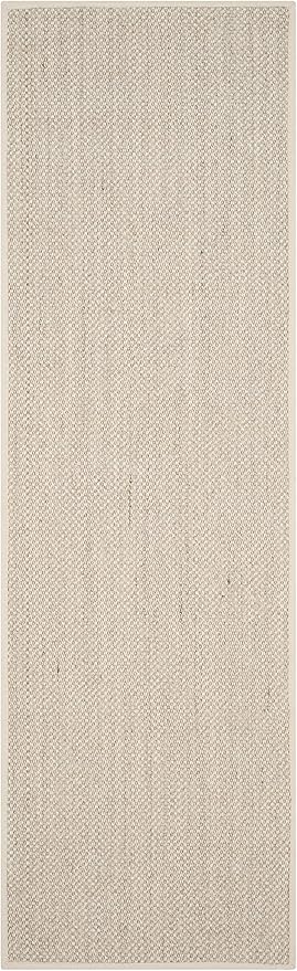SAFAVIEH Natural Fiber Collection Runner Rug - 2'6" x 20', Marble & Beige, Border Sisal Design, Easy Care, Ideal for High Traffic Areas in Living Room, Bedroom (NF143C)