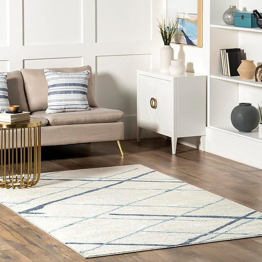 nuLOOM 5x8 Thigpen Contemporary Area Rug, Light Blue, Abstract Lines, Non-Slip Backing, Stain Resistant, For Bedroom, Dining Room, Living Room, Hallway, Office, Kitchen, Entryway