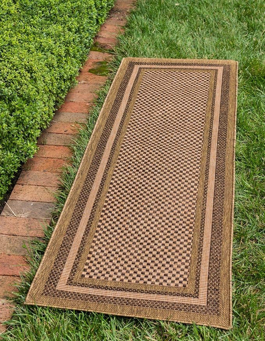 Unique Loom Outdoor Border Collection Area Rug - Multi Border (2' 2" x 6' Runner, Light Brown/ Brown)
