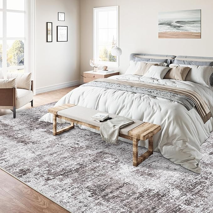 9x12 Large Area Rug Gray Modern Living Room Washable Rugs Indoor Accent Rug Abstract Low Pile Carpet Distressed Throw Rug Bedroom Office Dining Room Kitchen Laundry Room Non Slip