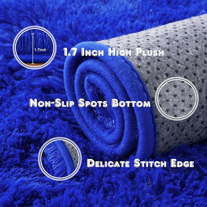 Ultra Fluffy Area Rugs for Living Room Bedroom, 6x9 Fuzzy Large Living Room Rugs, Thick Shag Rug for Dorm, Soft Non Slip Kids Girls Boys Rug for Home Decor Aesthetic, Royal Blue