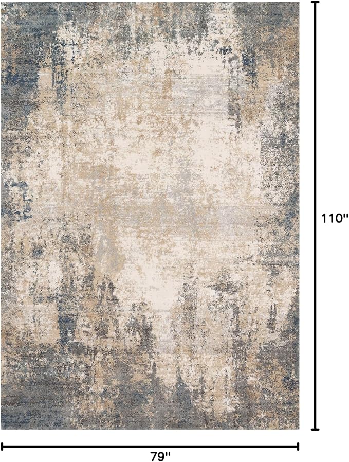 Loloi Teagan Collection 6'-7" x 9'-2" Area Rug in Ivory/Mist - Large, Soft Neutral Rug, High-Traffic for Living Room, Bedroom, Home Office, Dining Area