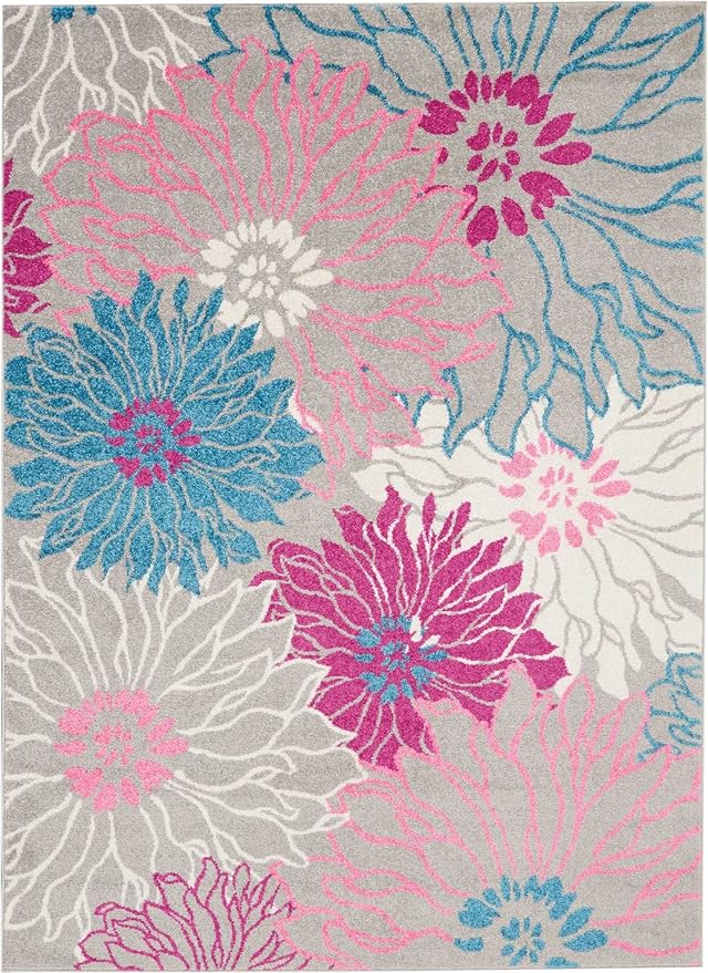 Nourison Passion Grey 5'3" x 7'3" Area Rug, Floral, Farmhouse, Easy Cleaning, Non Shedding, Bed Room, Living Room, Dining Room, Kitchen, (5' x 7')