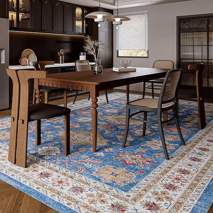 8x10 Rug, Washable Neutral Boho Modern Vintage Non Slip Floral Area Rugs, Low Pile Soft Rugs, Area Rugs, Slip Resistance Carpet, Pet-Friendly Carpet, Durable Rug for Living Room, Bedroom