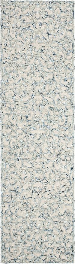 SAFAVIEH Trace Collection Runner Rug - 2'3" x 10', Blue & Ivory, Handmade Wool, Ideal for High Traffic Areas in Living Room, Bedroom (TRC103B)