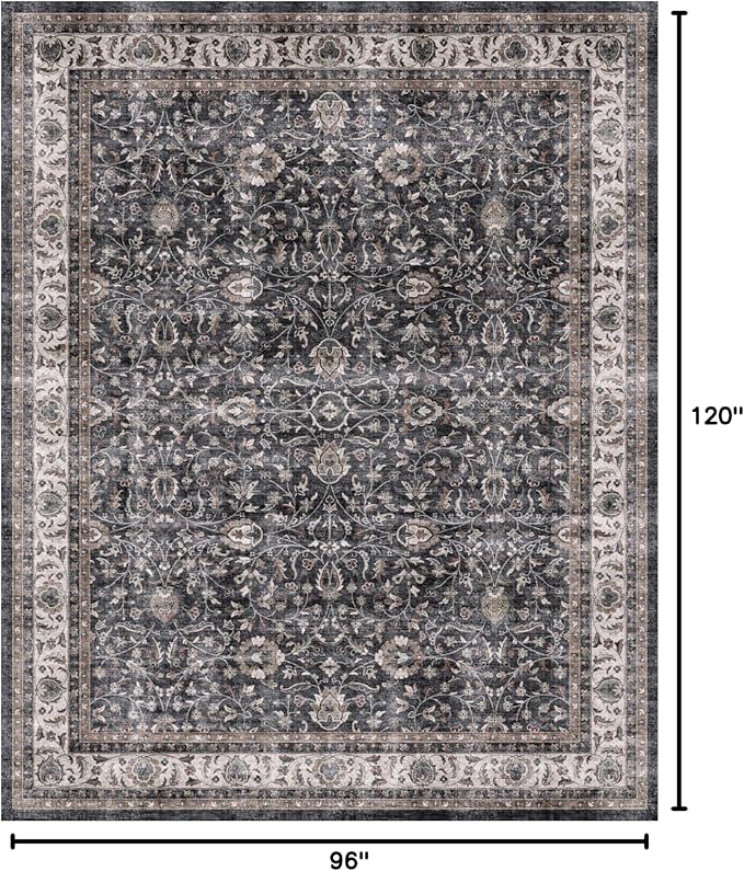 Dripex 8x10 Area Rugs, Machine Washable Non Slip Distressed Boho Rugs,Large Area Rug for Bedroom Aesthetic, No Pile Lightweight Vintage Rug, Carpet for Living Room Dining Room Den,Blue and Brown