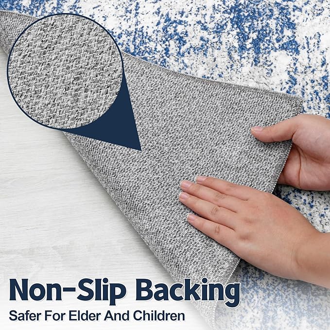 Runner Rug 2'6''x8' Washable Runner Rug: Machine Washable Kitchen Area Rug with Anti-Slip Backing Non-Shedding Stain-Resistant Long Soft Carpet Runner for Hallway, Bedroom, Laundry Room-Gray/Blue