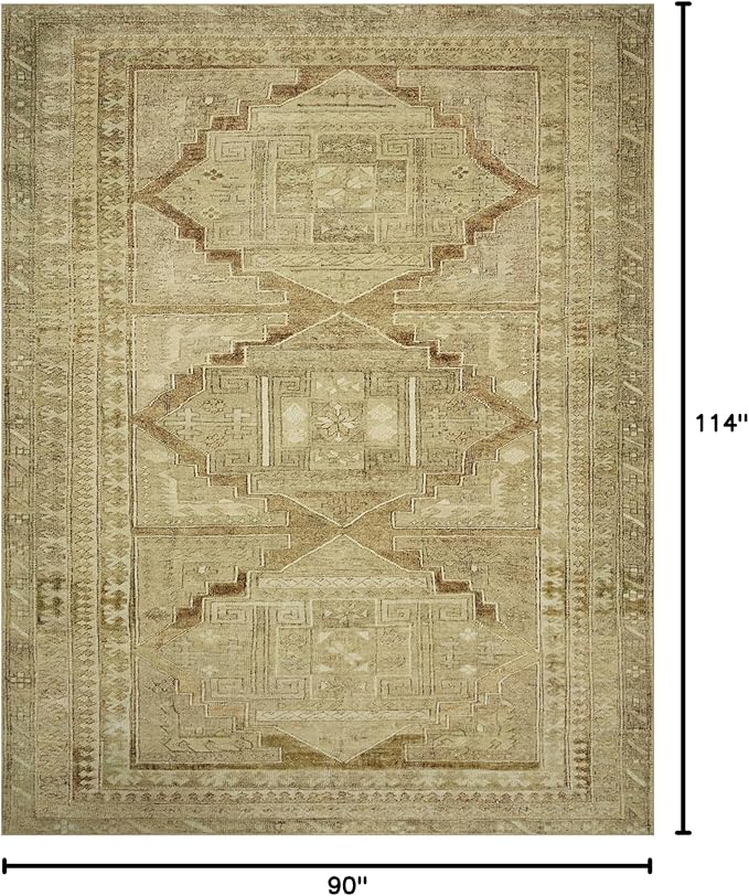 Loloi Magnolia Home by Joanna Gaines Sinclair Collection SIN-02 Khaki/Tobacco 7'-6" x 9'-6", .25" Pile Height, Machine Washable, Area Rug