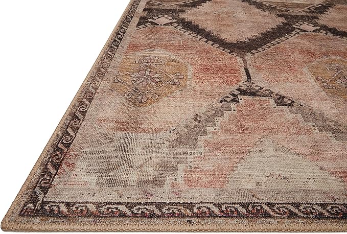 Loloi II Wynter Collection WYN-08 Graphite/Blush 5'-0" x 7'-6", .13" Thick, Area Rug, Soft, Durable, Printed, Vintage Inspired, Low Pile, Non-Shedding, Easy Clean, Living Room Rug