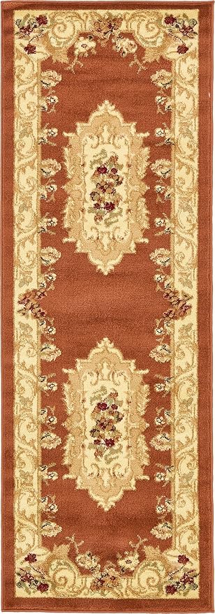 Unique Loom Versailles Collection Traditional Classic Floral Motif Area Rug (2' 2 x 6' 0 Runner, Terracotta/ Ivory)