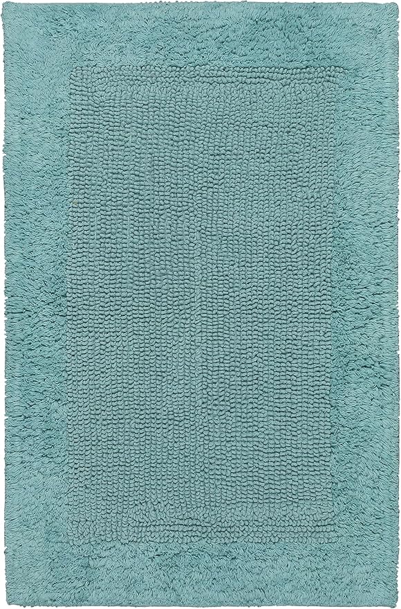 Savi Home Bath Mat Rug 17x24 Aqua Blue, 100% Pure Cotton, Super Soft White, Plush & Absorbent, Hand Tufted Heavy Weight Construction, Full Reversible Step Out Rugs