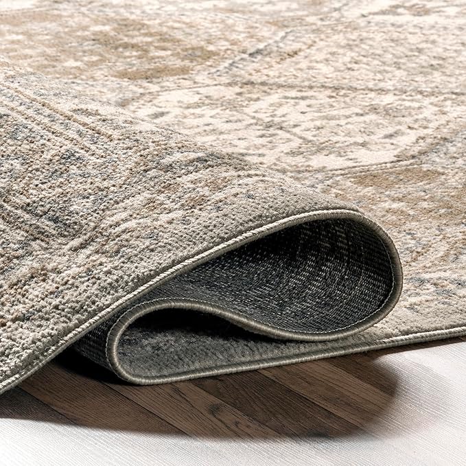 nuLOOM 8' Square Becca Traditional Tiled Area Rug, Becca Taupe, Faded Transitional Design, Stain Resistant, for Bedroom, Dining Room, Living Room, Hallway, Office, Kitchen, Entryway