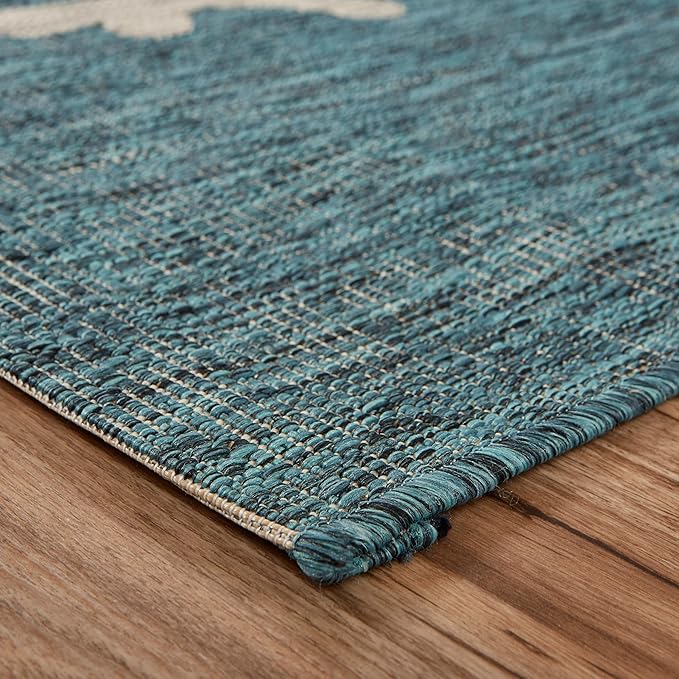 LR Home 5 x 7 Indoor/Outdoor Area Rug for Home Decor | Coastal Reef carpet for living room, bedroom, playroom, patio, garden | Modern farmhouse rug | Blue/Gray