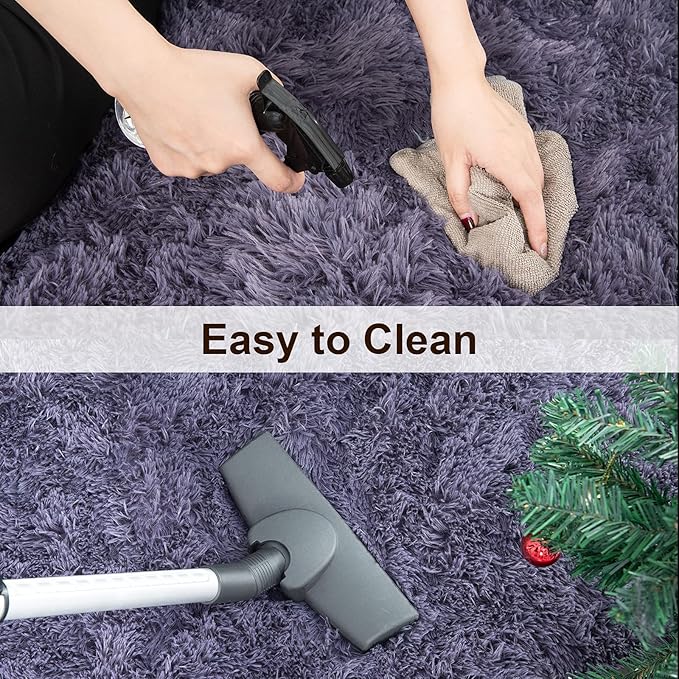 TWINNIS Super Soft Shaggy Rugs Fluffy Carpets 3x5 Feet, Indoor Modern Plush Area Rugs for Living Room Bedroom Kids Room Nursery Home Decor, Upgrade Anti-Skid Rectangular Fuzzy Rug, Grey Purple