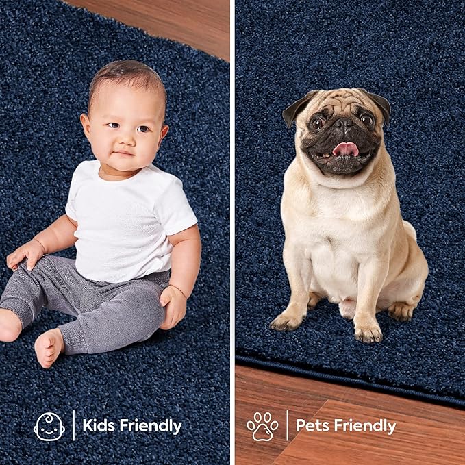 Furnish my Place Modern Plush Solid Color Rug - Navy, 7' x 20', Pet and Kids Friendly Rug. Made in USA, Rectangle, Area Rugs Great for Kids, Pets, Event, Wedding, Living Room