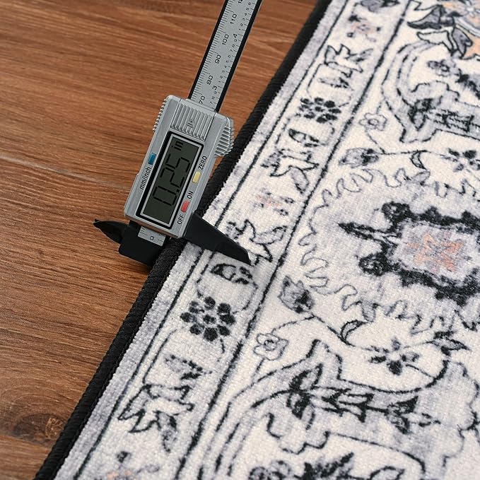 Washable Area Rug 4x6, Non-Slip Vintage Floral Rug Low Pile Stain Resistant Chenille Throw Carpet for Living Room Bedroom Kitchen Dining Room Dorm Farmhouse Boho Home Decor (Grey)