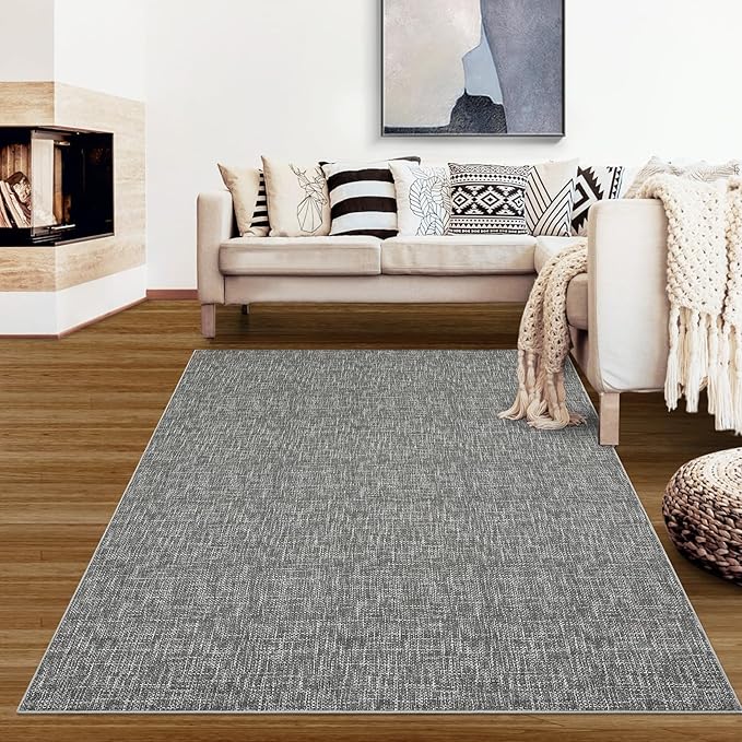 Bedroom Area Rug 4x6 Modern Abstract Area Rug Stain Resistant Small Living Room Rug Contemporary Dining Room Rug Non-Slip Solid Rug Aesthetic Accent Floor Carpet for Kitchen Office, Grey