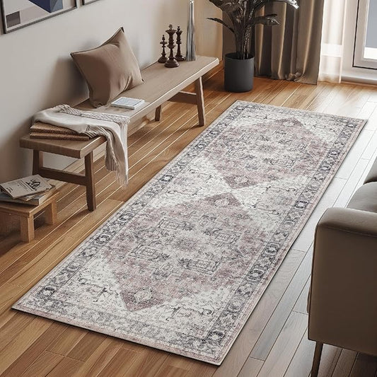 jinchan Runner Rug 2x5 Washable Hallway Runner Soft Thin Vintage Low Pile Non Slip Distressed Carpet Kitchen Runner Rug Oriental Medallion Rug for Entryway Bathroom Bedroom Laundry Room Grey Multi