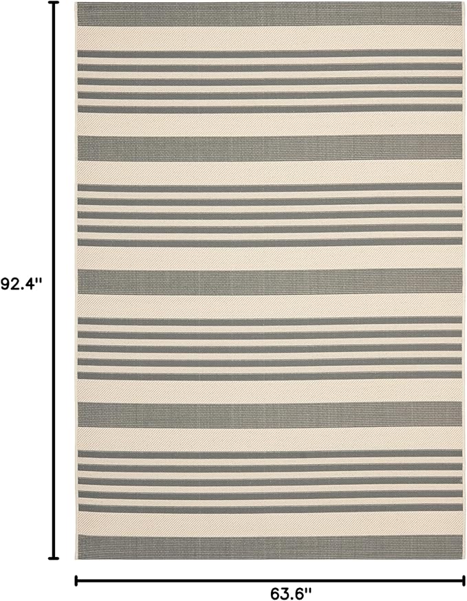 SAFAVIEH Courtyard Collection Area Rug - 5'3' x 7'7', Grey & Bone, Stripe Design, Non-Shedding & Easy Care, Indoor/Outdoor & Washable-Ideal for Patio, Backyard, Mudroom (CY6062-236)