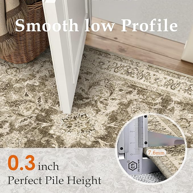 2x3 Washable Area Rug Brown Neutral Carpet for Entryway Floral Distressed Non-Slip Low Pile Soft Lightweight Vacuumable Throw Rug Small Door Mat for Kitchen Entrance Bathroom