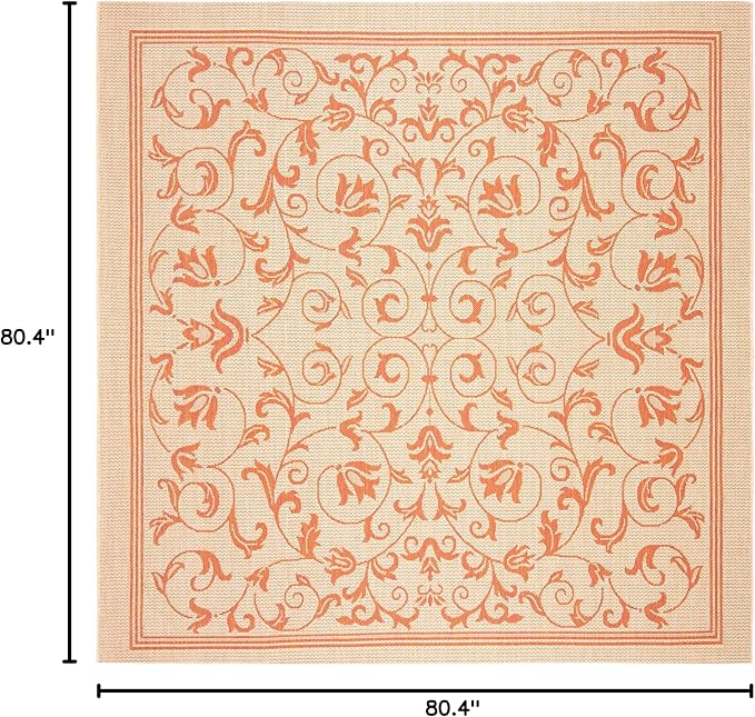 SAFAVIEH Courtyard Collection 6'7" Square Natural / Terra CY2098 Scroll Indoor/ Outdoor Waterproof Easy-Cleaning Patio Backyard Mudroom Area-Rug
