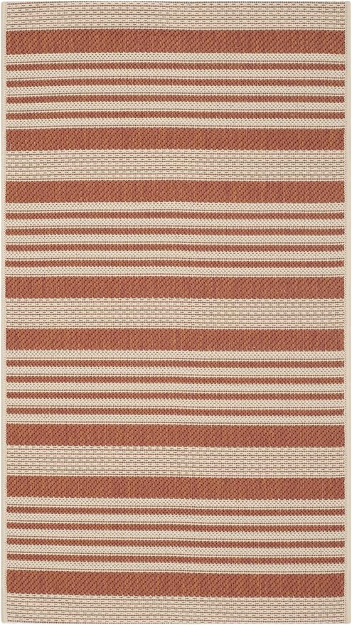 SAFAVIEH Courtyard Collection 4' x 5'7" Terracotta/Beige CY6062 Stripe Indoor/ Outdoor Waterproof Easy Cleaning Patio Backyard Area Rug