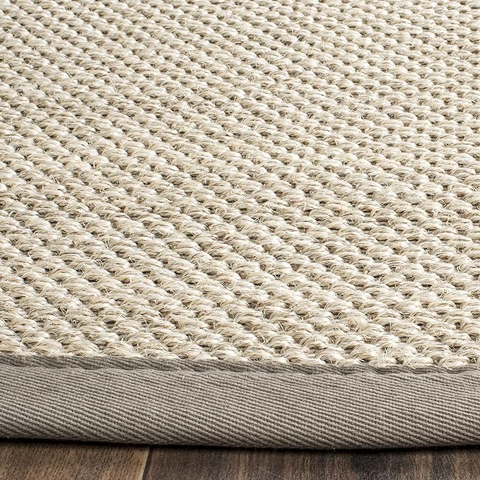 SAFAVIEH Natural Fiber Collection 6' Square Marble / Khaki NF143E Border Sisal Area Rug