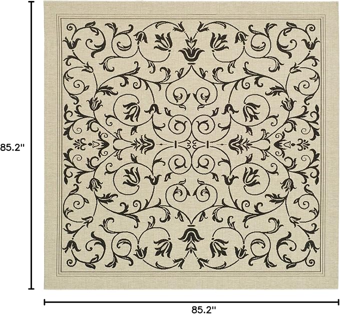 SAFAVIEH Courtyard Collection 7'10' x 7'10' Square Sand / Black CY2098 Scroll Indoor/ Outdoor Patio Backyard Mudroom Area-Rug
