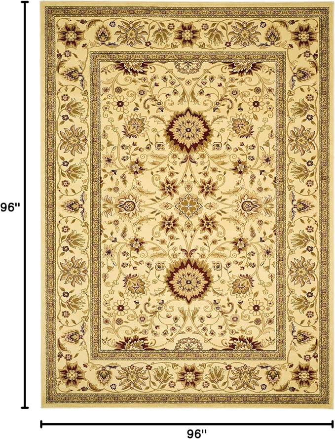 SAFAVIEH Lyndhurst Collection 8' Square Ivory / Ivory LNH212L Traditional Oriental Non-Shedding Living Room Bedroom Dining Home Office Area Rug