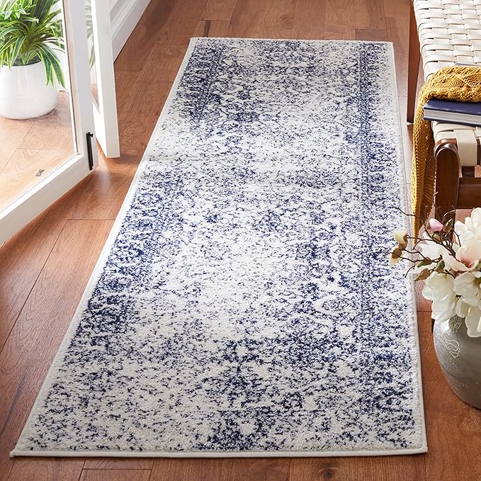 SAFAVIEH Adirondack Collection Runner Rug - 2'6" x 10', Ivory & Navy, Oriental Distressed Design, Non-Shedding & Easy Care, Ideal for High Traffic Areas in Living Room, Bedroom, Dining (ADR109M-210)