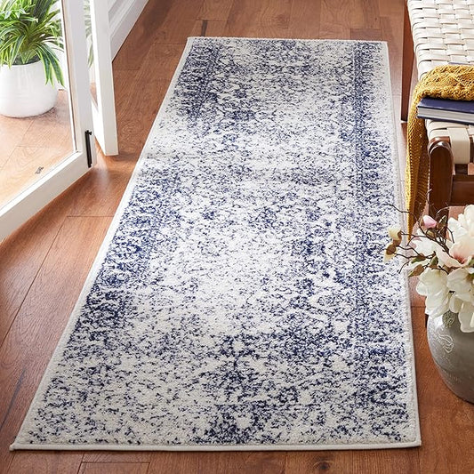SAFAVIEH Adirondack Collection Runner Rug - 2'6" x 10', Ivory & Navy, Oriental Distressed Design, Non-Shedding & Easy Care, Ideal for High Traffic Areas in Living Room, Bedroom, Dining (ADR109M-210)