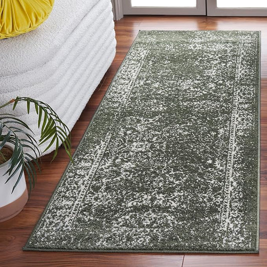 SAFAVIEH Adirondack Collection Runner Rug - 2'6" x 8', Green & Ivory, Geometric Design, Ideal for High Traffic Areas in Entryway, Kitchen & Bathroom (ADR109Y-28)