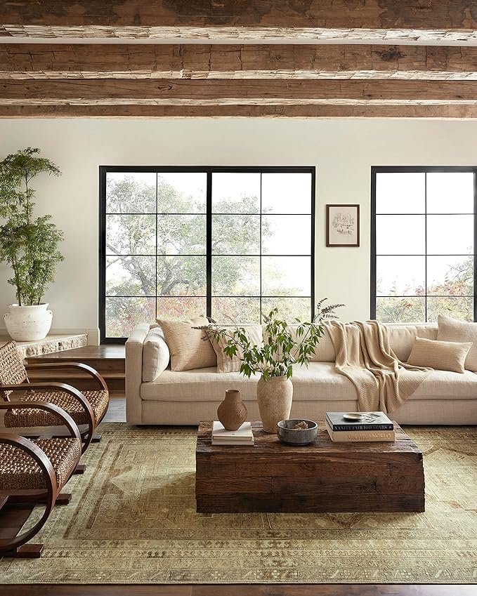 Loloi Magnolia Home by Joanna Gaines Sinclair Collection SIN-02 Khaki/Tobacco 2'-0" x 5'-0", .25" Pile Height, Machine Washable, Accent Rug