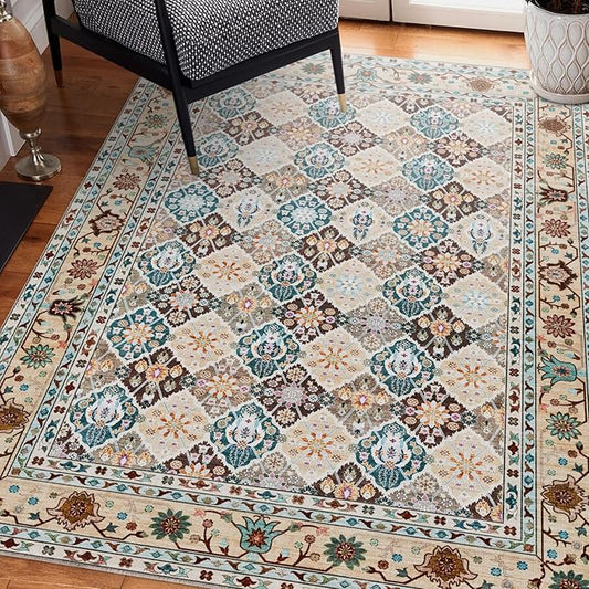 3x5 Area Rug, Washable Rugs for Living Room Bedroom Entryway Indoor Carpet, Vintage Boho Rugs Low-Pile Floor Carpet (Multi-Colored)