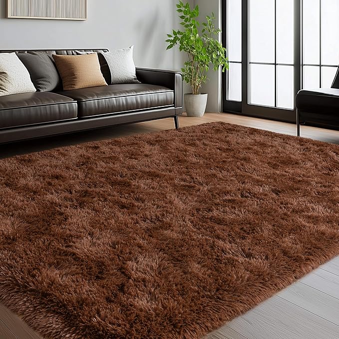 5x7 Shaggy Rugs for Living Room, Brown Fluffy Area Rug for Bedroom, Soft Plush Shag Carpet for Kids Room, Indoor Non-Slip Fuzzy Rug