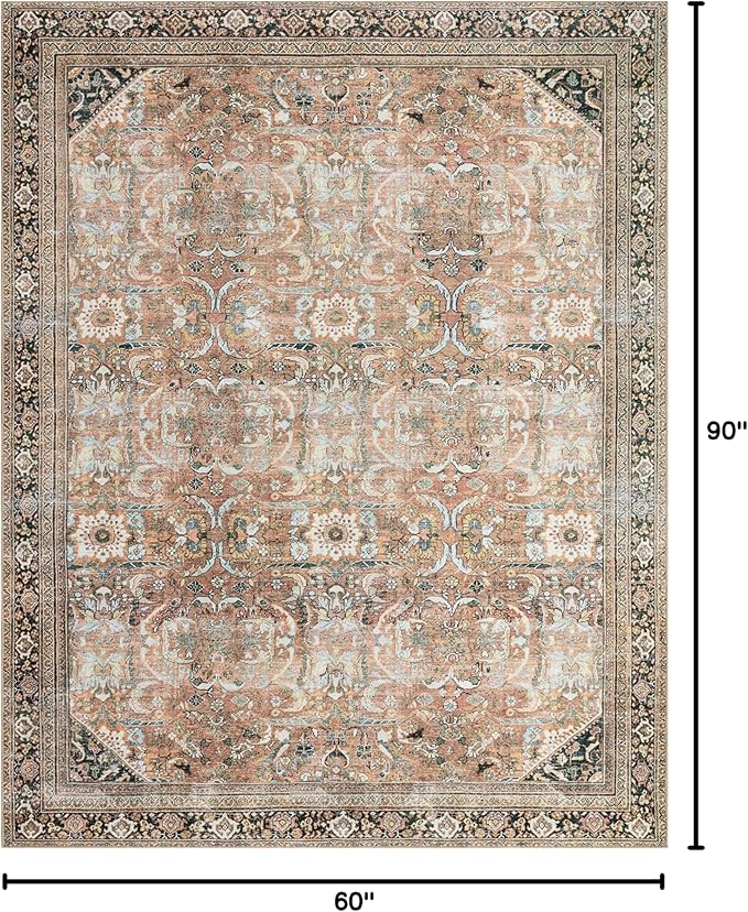 Loloi II Wynter Collection WYN-02 Auburn/Multi 5'-0" x 7'-6", .13" Thick, Area Rug, Soft, Durable, Printed, Vintage Inspired, Low Pile, Non-Shedding, Easy Clean, Living Room Rug