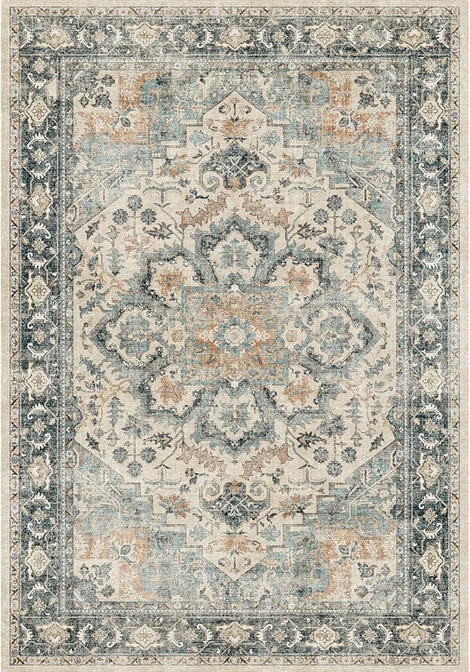 2x3 Washable Area Rug Vintage - Living Room Farmhouse Oriental Rug Distressed Non-Slip Stain Resistant Carpet for Bedroom Dining Room Home Kitchen Office (2x3 Green)
