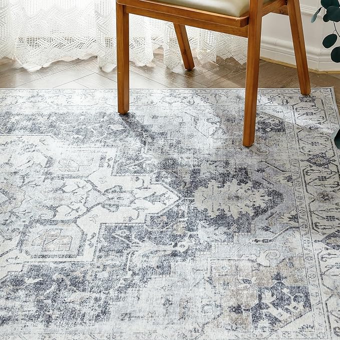 jinchan Runner Rug 3x10-2pcs Vintage Hallway Rug Kitchen Washable Runner Retro Floor Cover Lightweight Non-Slip Thin Distressed Carpet for Entryway Bathroom Laundry Room Bedroom Stairway Grey