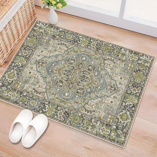 2x3 Small Entryway Rug - Washable Non-Slip Rugs Indoor Door Mat Entry Rug for Kitchen Bedroom, Vintage Accent Area Rug Throw Rugs Doormat Floor Carpet for Front Entrance Bathroom