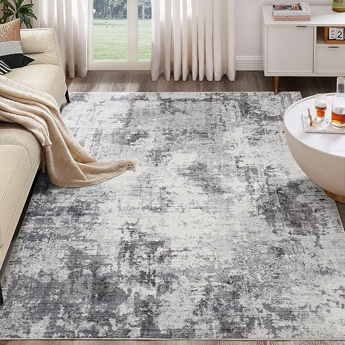 Washable Rug 5x7 Area Rugs for Living Room: Modern Abstract Neutral Soft Rug for Bedroom Dining Room Under Kitchen Table Home Office Decor - Grey