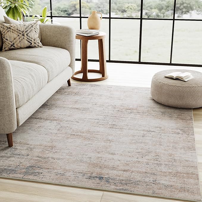 4x6 Rugs Machine Washable Grey Hallway Area Rug Indoor Accent Rug Abstract Low Pile Carpet Distressed Throw Rug Bedroom Living Room Office Dining Room Kitchen Laundry Room Non Slip
