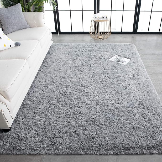 TWINNIS Super Soft Shaggy Rugs Fluffy Carpets, 4x5.9 Feet, Indoor Modern Plush Area Rugs for Living Room Bedroom Kids Room Nursery Home Decor, Upgrade Anti-Skid Rectangular Fuzzy Rug, Grey