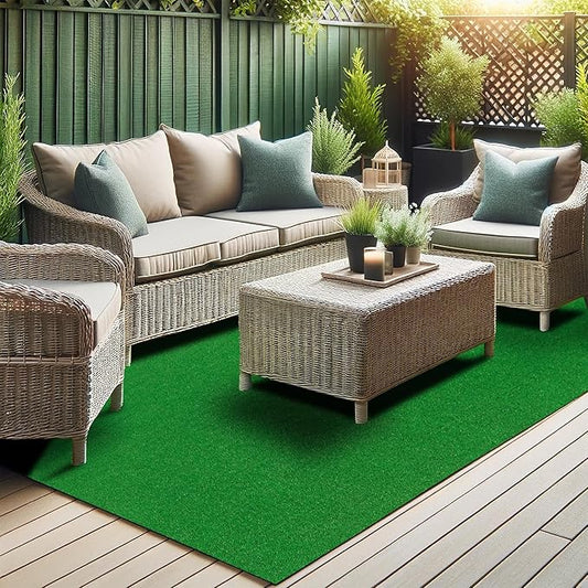 Sweethome Meadowland Collection Indoor and Outdoor Green Artificial Grass Turf Area Rug 6'6" X 9'3" Green Artificial Grass/Pet mat with Rubber Backed