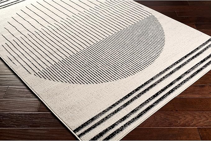 Livabliss Penrod Modern Geometric Area Rug, 4'3" x 5'7", Black/Ivory